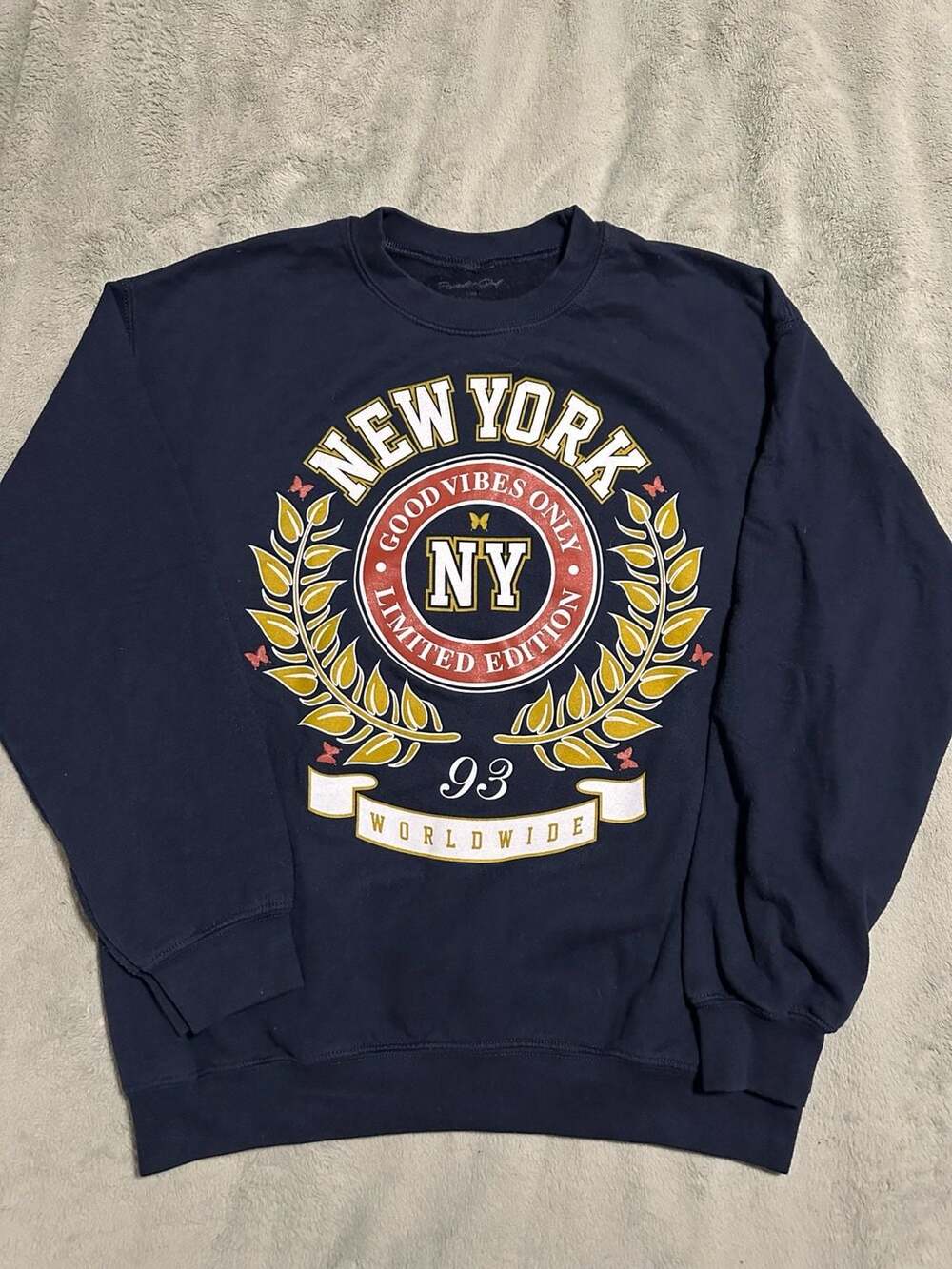 Popular Girl New York Good Vibes Only Graphic Navy Sweatshirt, Size S/M